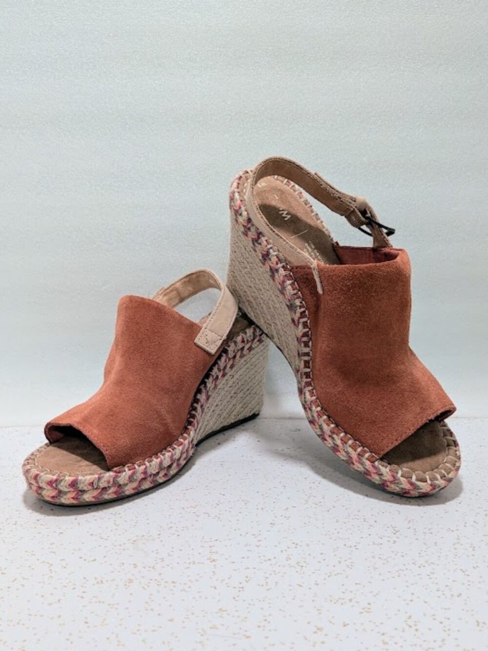 TOMS Monica Slingback Espadrille Wedge Sandals Size 9 Spice Suede Rust Open Toe